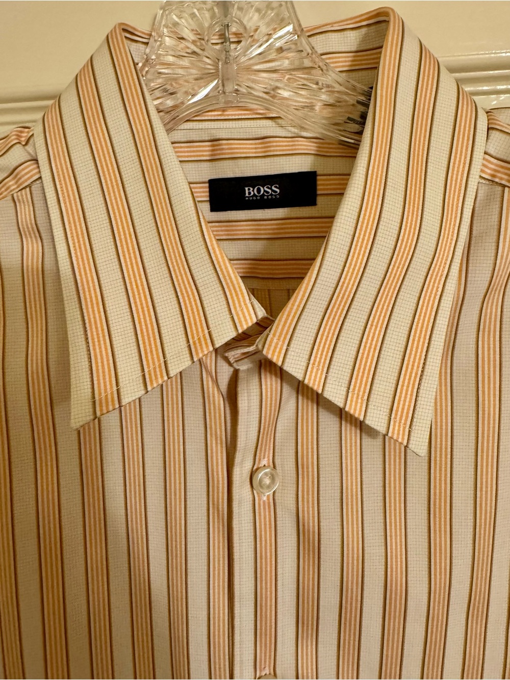 Hugo Boss Striped Dress Shirt in Tan and White